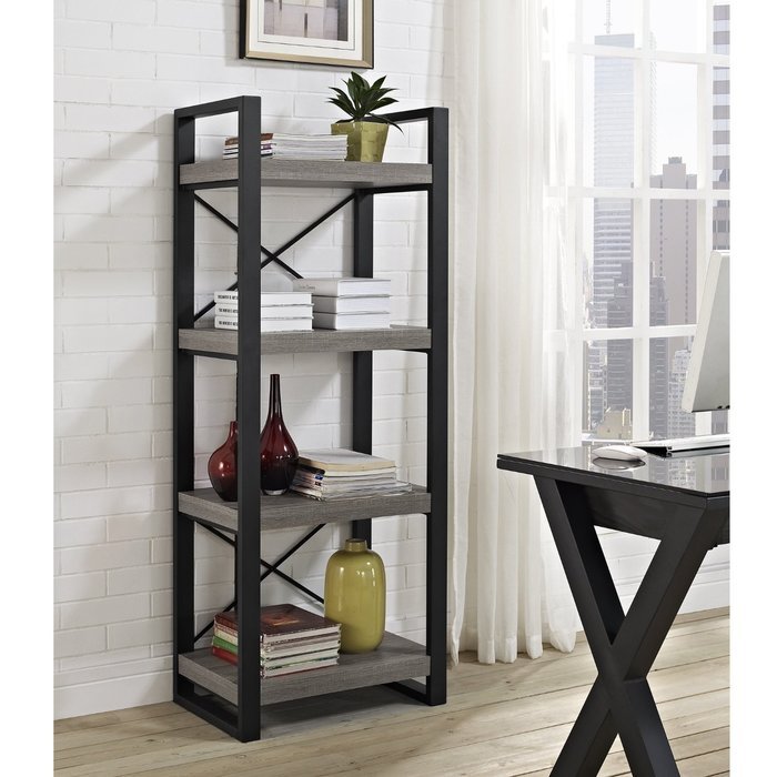 WE Furniture 62" Industrial Wood Media Tower, Driftwood