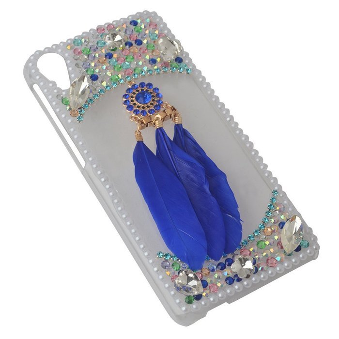 HTC Desire 626 Case,Yaheeda 3D Pearls Sparkle Plume Feather Chain Fashion Bling PC Hard Case for HTC Desire 626 N53