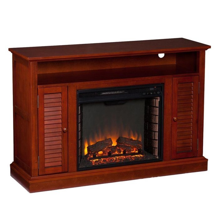 Leven 48 in. Portable Free Standing Traditional Electric Indoor Wood Burning Fireplace in Classic Mahogany, with...