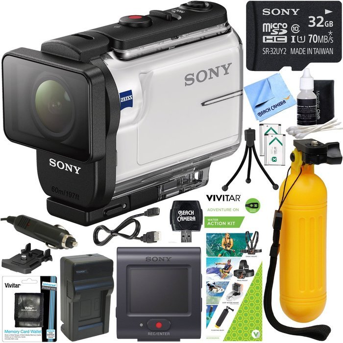 Sony HDR-AS300R Action Camera with Live View Remote + Water Action Kit & Memory Bundle