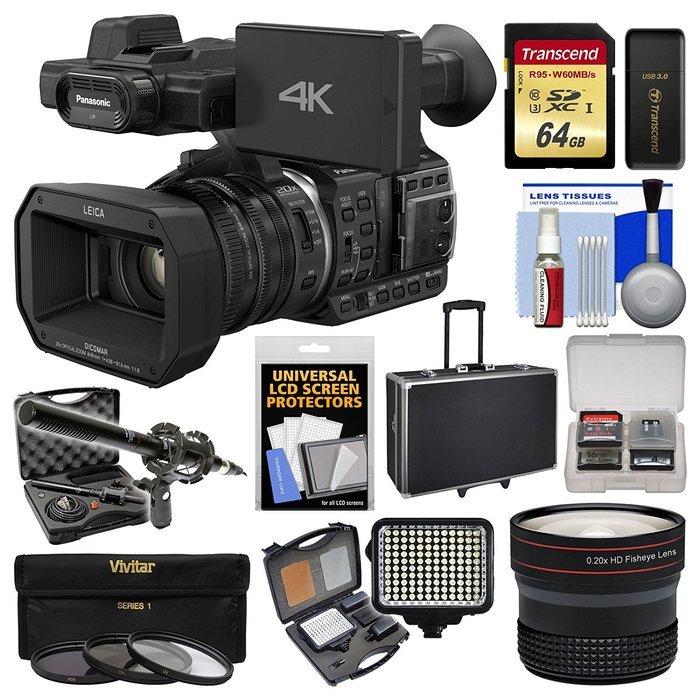 Panasonic HC-X1000 4K Ultra HD Wi-Fi Video Camera Camcorder with Fisheye Lens + 64GB Card + Case + LED Light Set...