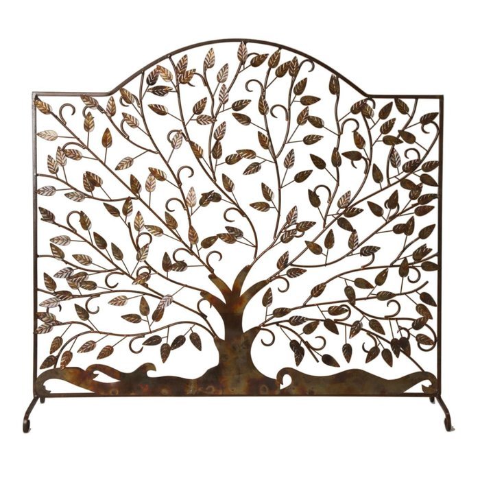 Handcrafted Decorative Fireplace Iron Screen, Tree Design 35"x33" 'Leaves of Flame Fire Screen'