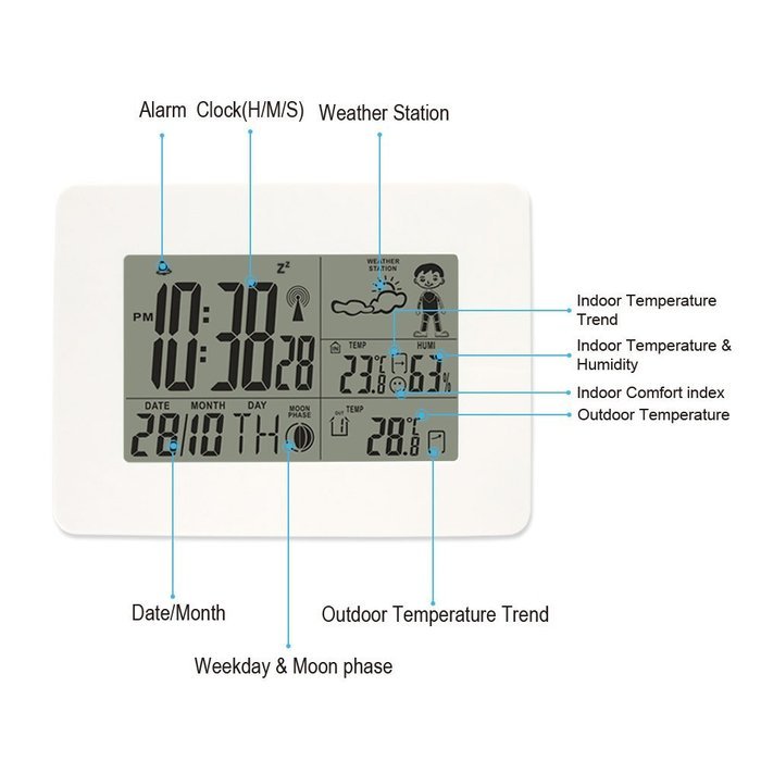 DYKIE RS8725EH2B Wireless Weather forecast Station with Thermometer, hygrometer and Digital Clock, Remote Sensor...