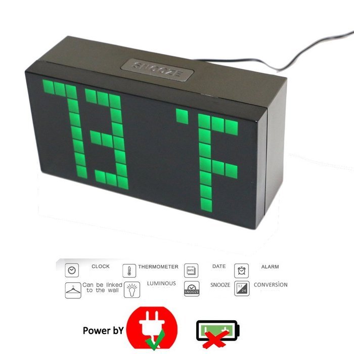 T Tocas Big Number LED Snooze Wall Desk Alarm Clock Thermometer Calendar (Blue)