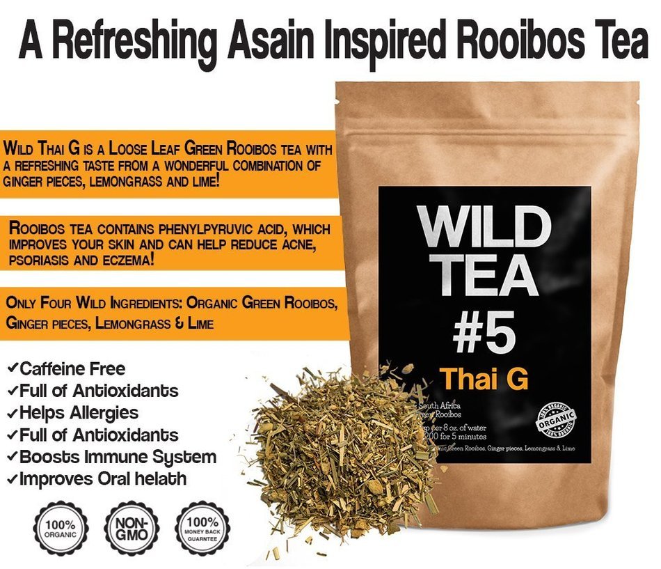 Organic Rooibos Tea with Ginger, Lemongrass and Lime, Wild Tea #5 Loose Leaf Tea, Thai G (4 ounce) N5