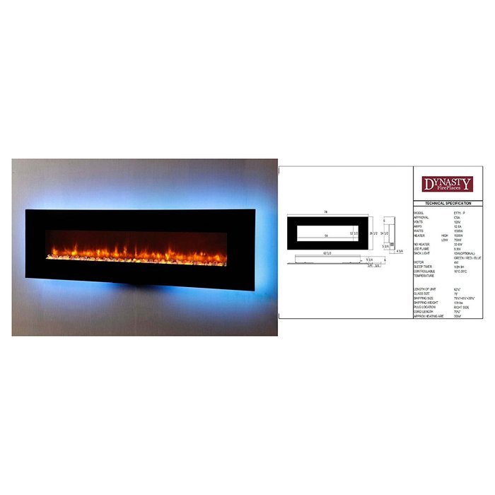 Dynasty Contemporary Electric Fireplace LED Wall Mount - 78 in. N2