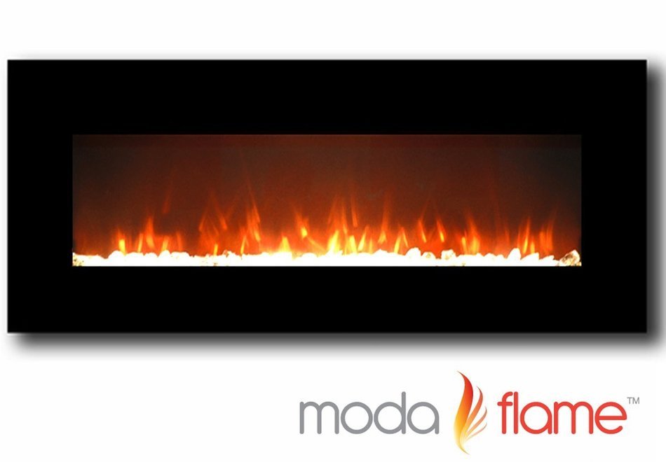 Moda Flame Essex 50 Inch Crystal Electric Wall Mounted Fireplace Black N2