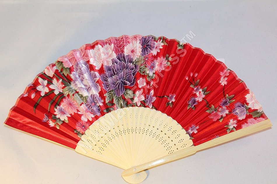 Oriental Lady White Bamboo & Silk Hand Folding Fan, Wall Art, Decoration (hot pink)