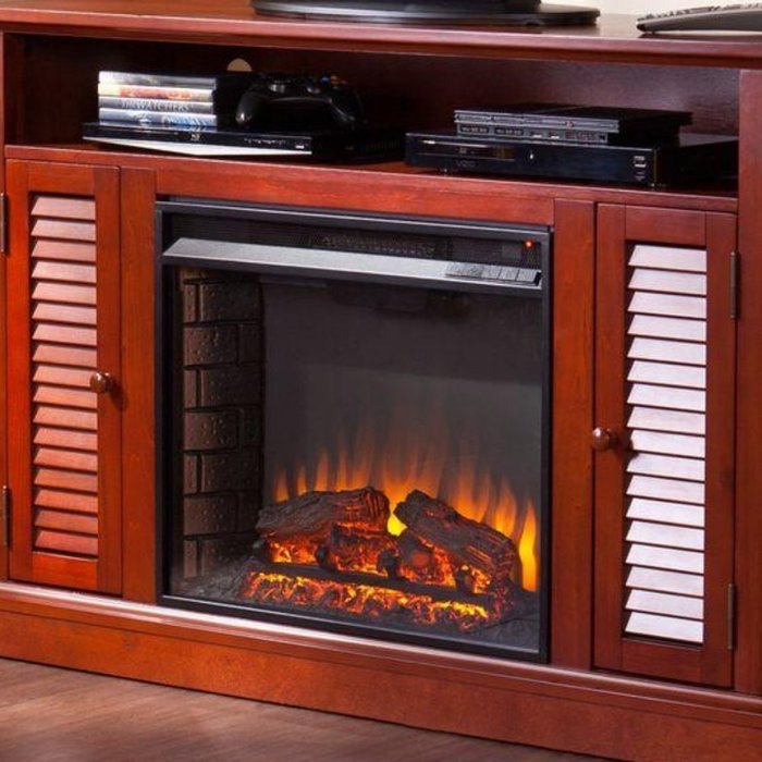 Leven 48 in. Portable Free Standing Traditional Electric Indoor Wood Burning Fireplace in Classic Mahogany, with... N6