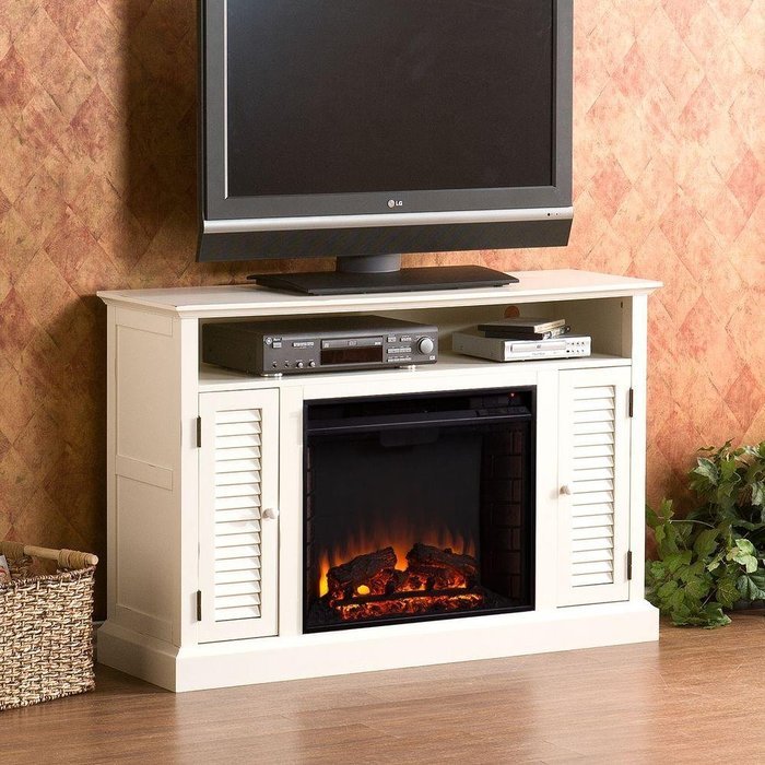 Gabriella 48 in. Freestanding Media Corner Electric Fireplace Console in Antique White, Firebox front: 23 in.... N2