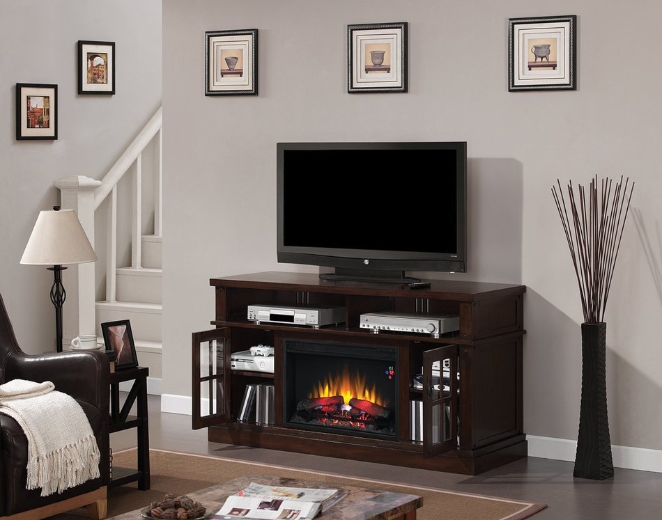 ClassicFlame 26MM1066-O128 Dakota TV Stand for TVs up to 65", Caramel Oak (Electric Fireplace Insert sold separately) N2