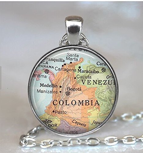 Colombia map pendant, Colombia map necklace, Colombia pendant, Colombia necklace map jewelry travel map Colombia...