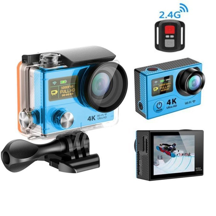 TONSEE Sport Camera H3R Ultra 4K HD 2.0 Inch Screen Action Camera Waterproof 30m+Remote Control - Blue N2