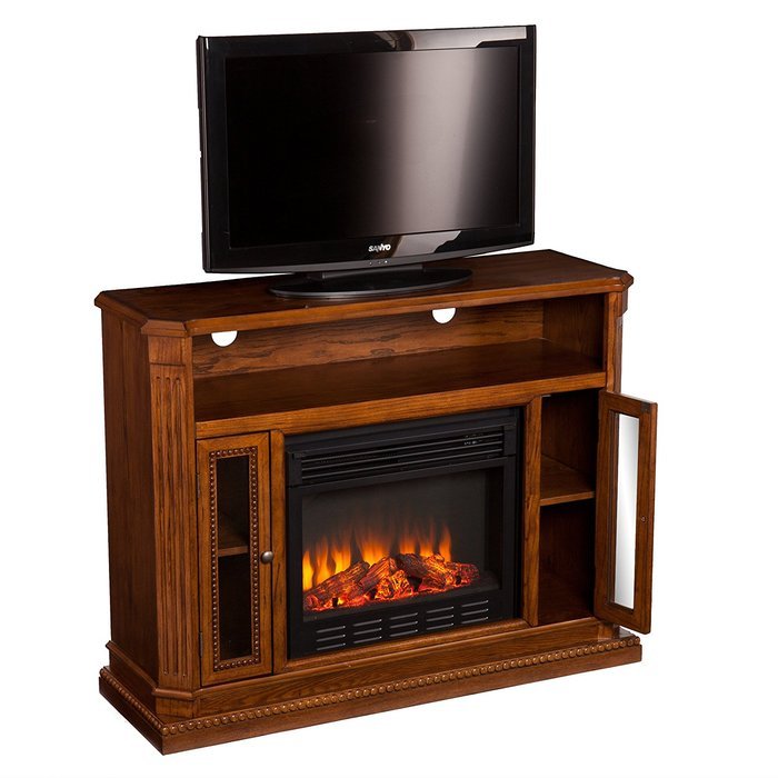 Brown Oak Finish Wildon Home Remote Control Delaney Infrared Electric Fireplace Media Console For TV's Up To 45" N3