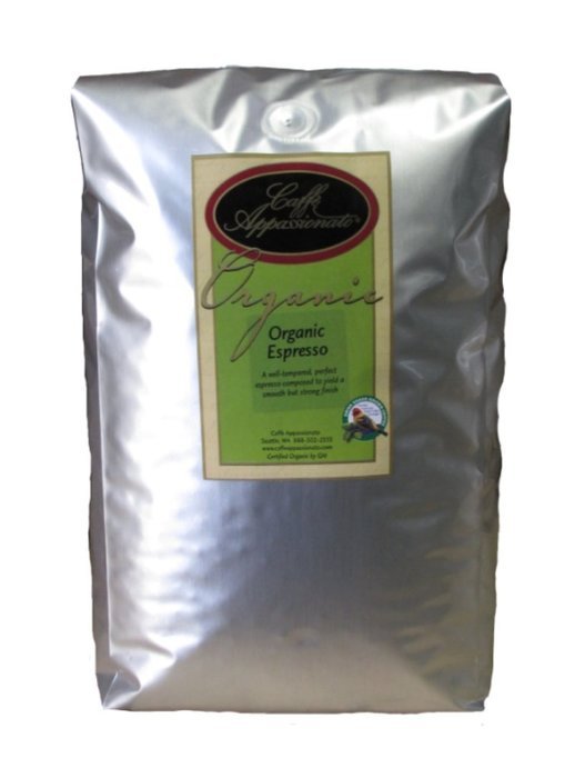Caffe Appassionato Organic Shade Grown Espresso Roast Whole Bean Coffee, 5-Pound Bags