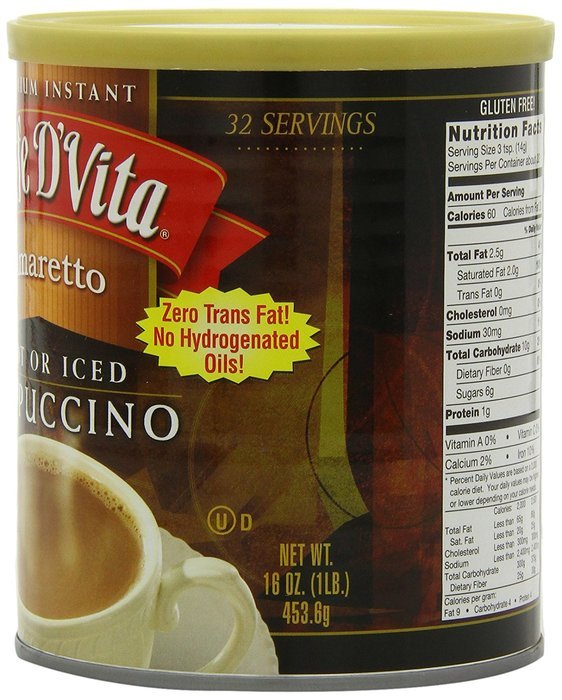 Caffe D'Vita Amaretto Instant Cappuccino, 16-Ounce Canisters (Pack of 6) N73