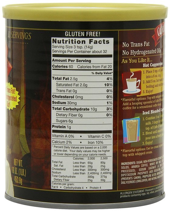 Caffe D'Vita Amaretto Instant Cappuccino, 16-Ounce Canisters (Pack of 6) N74