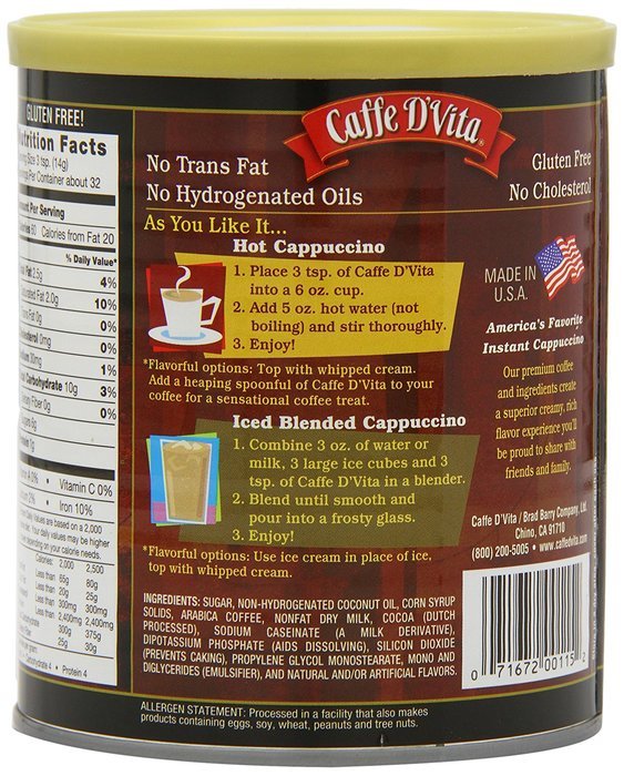 Caffe D'Vita Amaretto Instant Cappuccino, 16-Ounce Canisters (Pack of 6) N75