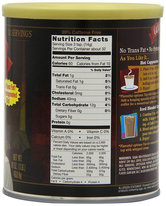 Caffe D'Vita Amaretto Instant Cappuccino, 16-Ounce Canisters (Pack of 6) N77