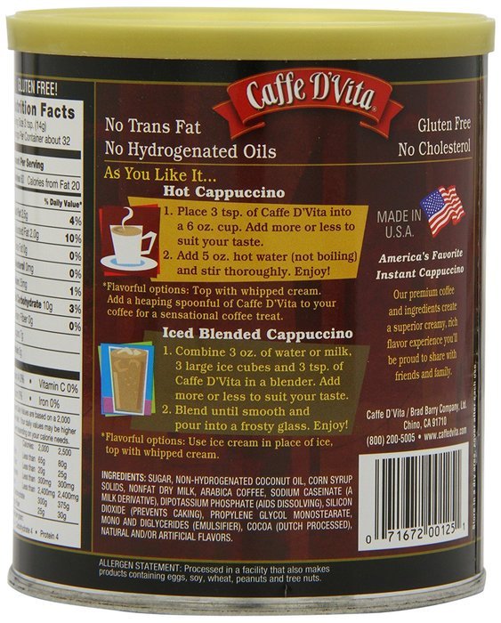 Caffe D'Vita Amaretto Instant Cappuccino, 16-Ounce Canisters (Pack of 6) N84