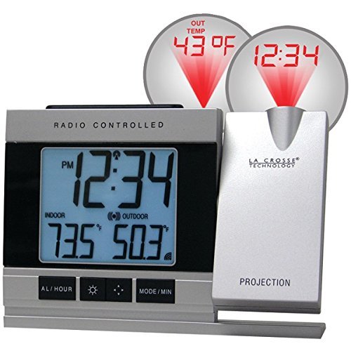 New LA CROSSE TECHNOLOGY WT-5220U-IT-CBP Atomic Projection Alarm Clock with Indoor & Outdoor Temperature