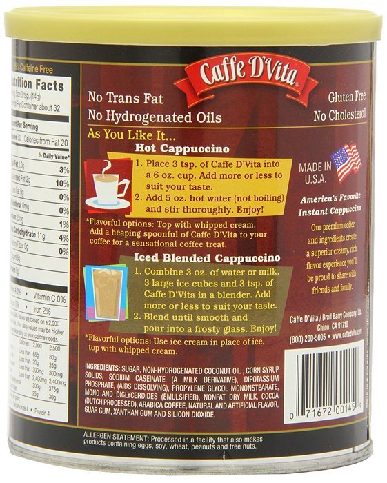 Caffe D'Vita Amaretto Instant Cappuccino, 16-Ounce Canisters (Pack of 6) N85
