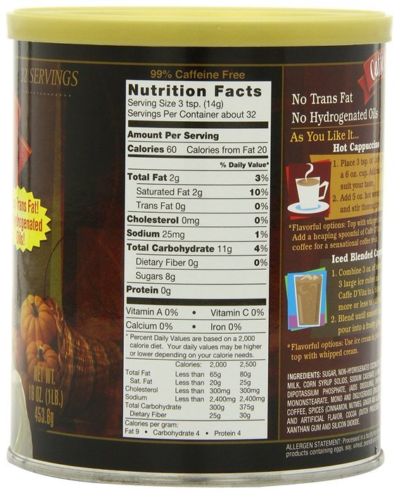 Caffe D'Vita Amaretto Instant Cappuccino, 16-Ounce Canisters (Pack of 6) N86