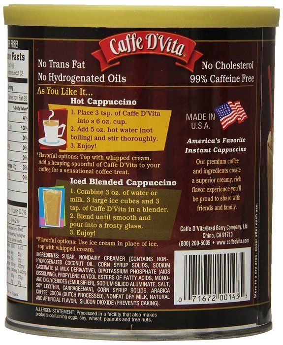 Caffe D'Vita Amaretto Instant Cappuccino, 16-Ounce Canisters (Pack of 6) N87