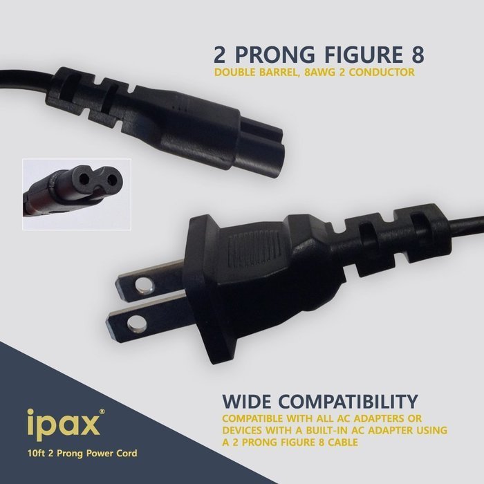 10ft USB Printer Cable+Figure 8 AC Power Cord IPAX for CANON Pixma EPSON Workforce Pro Stylus Expression Home...