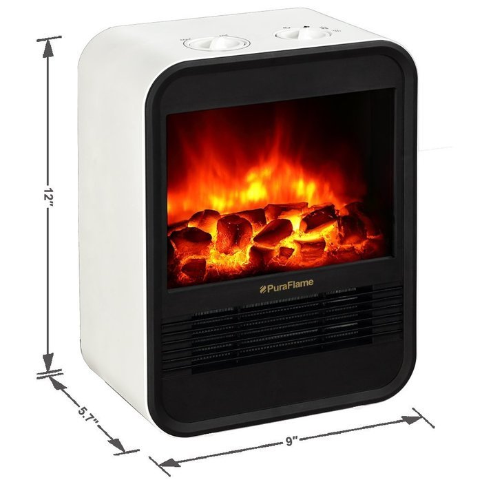 PuraFlame 1250W Clara White 9-Inch Mini Portable Electric Heater, White N3