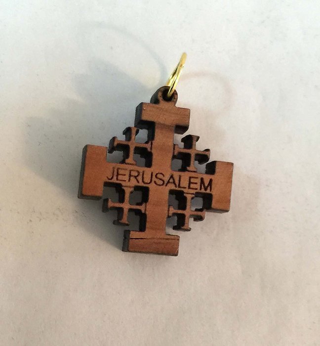 Jerusalem Cross Holy Land Olive Wood Charm Pendant 0.87"