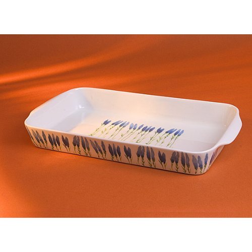 Pillivuyt Garrigue Rectangular Baker,14.25 x 8.5 inch, White/Lavender & Olive foliage