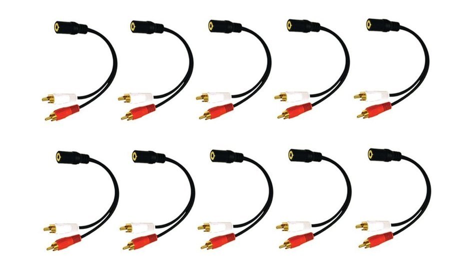 C&E CNE63417 2 x RCA Male, 1 x 3.5mm Stereo Female, Y-Cable 6-Inch Gold Plated Connector, 2-Pack N2