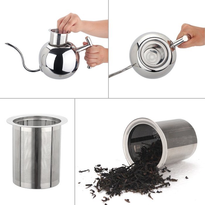 Nati & Home Stainless Steel Drip Coffee Kettle with Built-In Removable Tea Infusion - 1.1 L N4