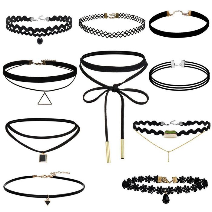 Coosmile 2016 New 10 Pieces Choker Necklace for Women Girls, Black Classic Velvet Stretch Gothic Tattoo Lace N5
