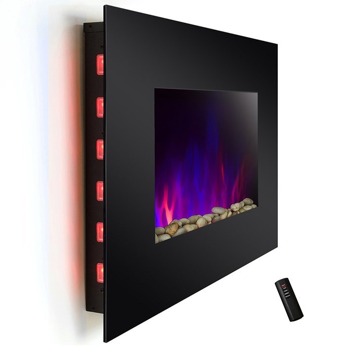 AKDY 36 inch Wall Mount Electric Fireplace Space Heater With Pebble & Log / Remote