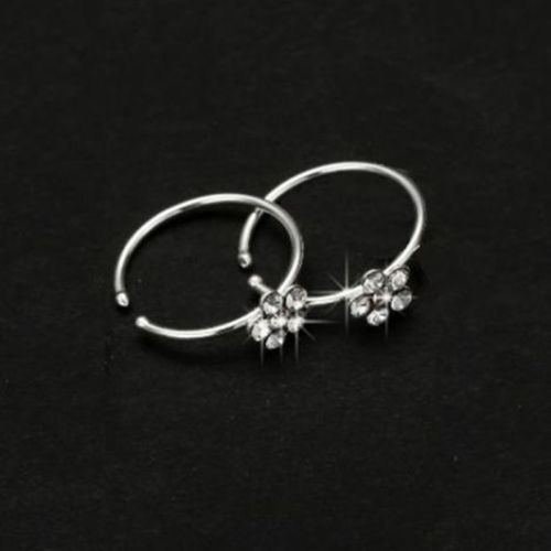 Small Thin Flower Clear Crystal Nose Ring Stud Hoop-Sparkly Crystal Nose Ring N2