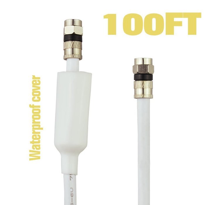 FOWOD RG6 TV White Coaxial Cable, 100 Feet, with F-Male Connectors, Double Shielded, High Performance, Indoor...