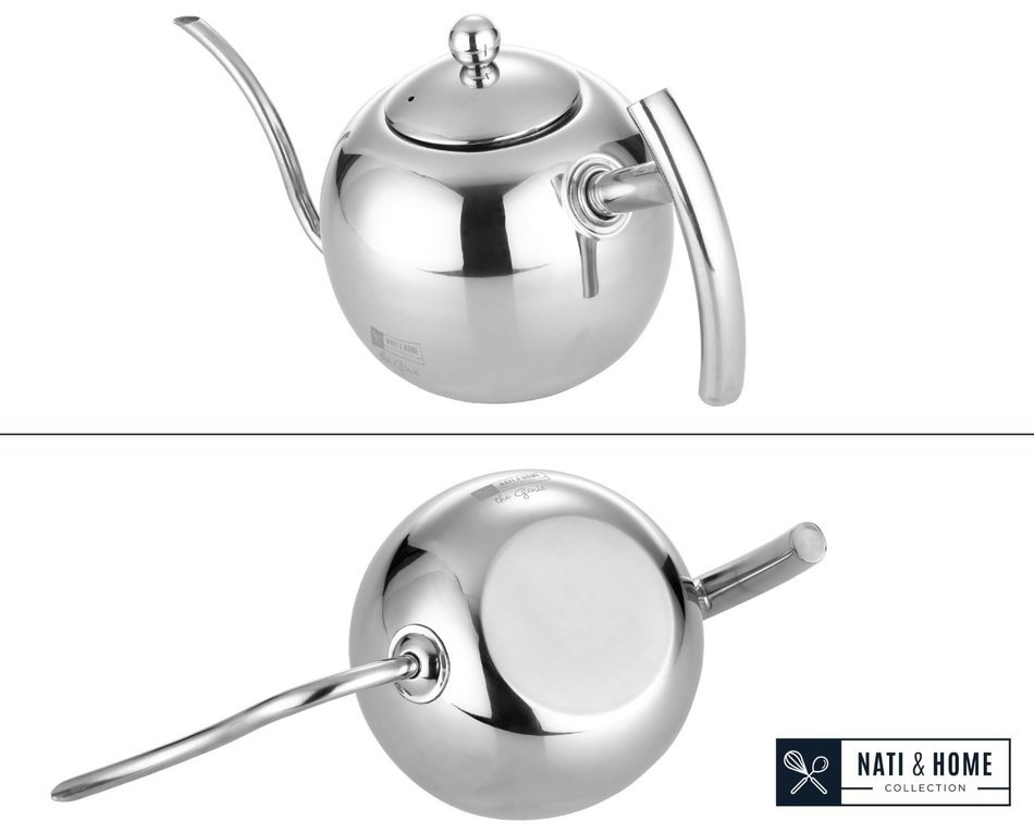 Nati & Home Stainless Steel Drip Coffee Kettle with Built-In Removable Tea Infusion - 1.1 L N5