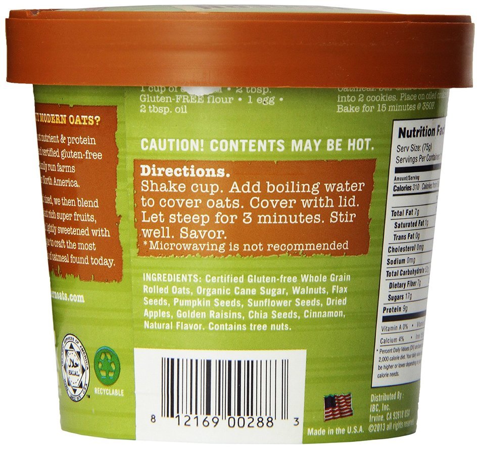 Modern Oats Apple Walnut Oatmeal, 2.6 Ounce (Pack of 12) N32