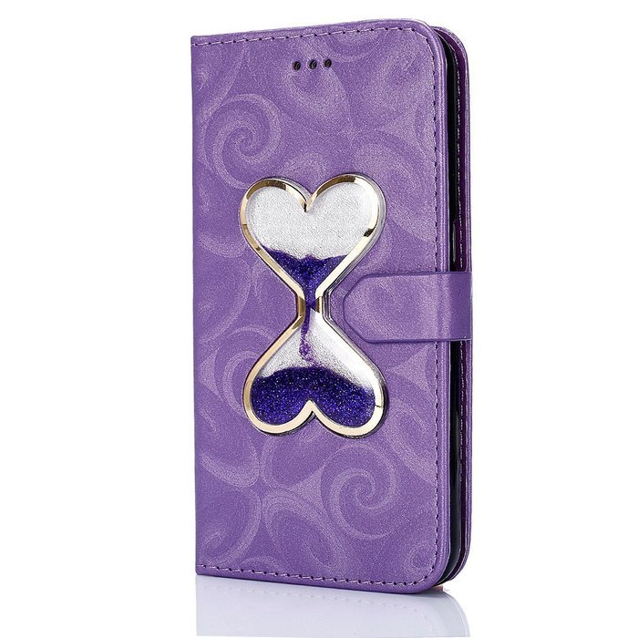 Galaxy S6 Case,Galaxy S6 Wallet Case, PHEZEN Bling Liquid Glitter Love Heart Floating 3D Hourglasses Luxury Pu... N44