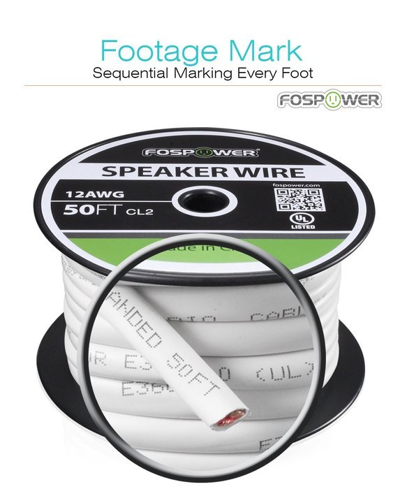 FosPower CL2 Rated 14AWG 2-Conductor In-Wall Speaker Wire (100 Feet) Oxygen-Free Pure Copper - UL Listed for In-Wall... N3