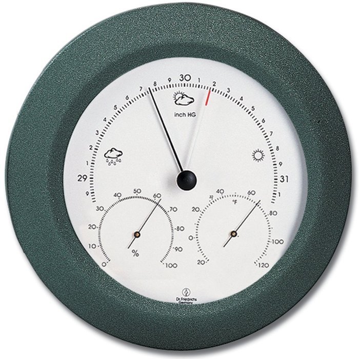 Weather Station - Aneroid Barometer - Analog Thermometer - Spiral Hygrometer - 8 in. Round Solid Beech Wood Frame...