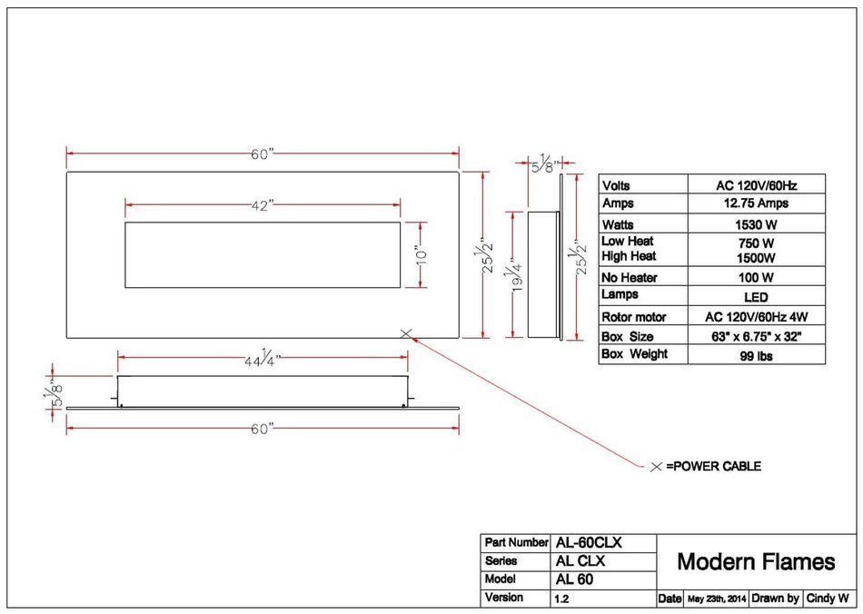 Modern Flames CLX-2 Series Electric Fireplace with Black Stainless Steel Front, 144-Inch N26