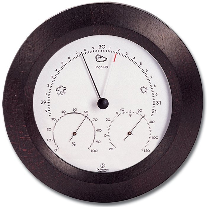 Weather Station - Aneroid Barometer - Analog Thermometer - Spiral Hygrometer - 8 in. Round Solid Beech Wood Frame... N2