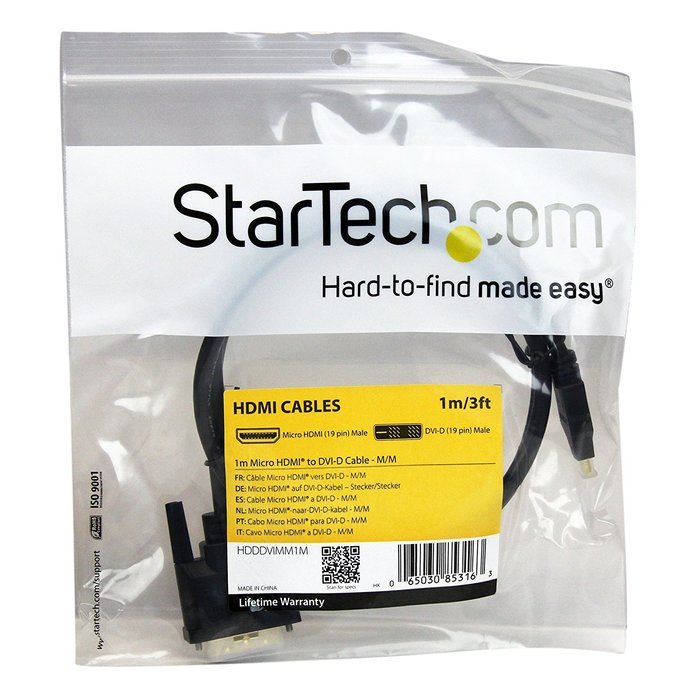 Startech HDDDVIMM1M Micro HDMI (male) to DVI-D(male) Cable (3 Feet)