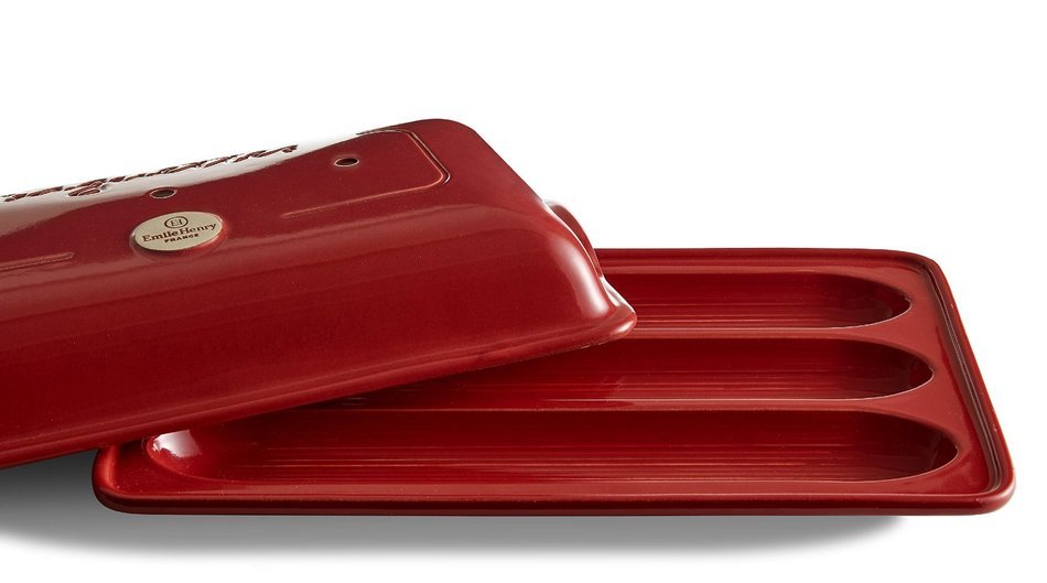 Emile Henry Made In France Flame Baguette Baker, 15.4 x 9.4", Burgundy