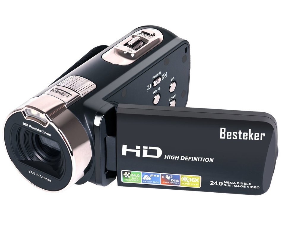 Camera Camcorders, Besteker Portable 1080P 24MP 16X Digital Zoom Video Camcorder with 2.7" LCD and 270 Degree...