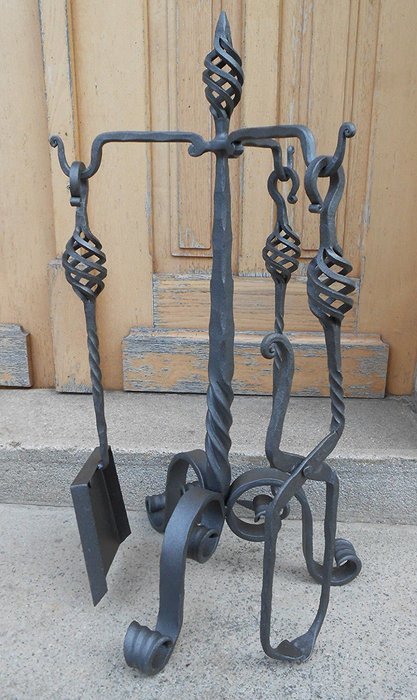 Wrought Iron Fireplace Tools Set Hand Forged Handmade 4 Pieces Stove Set N2