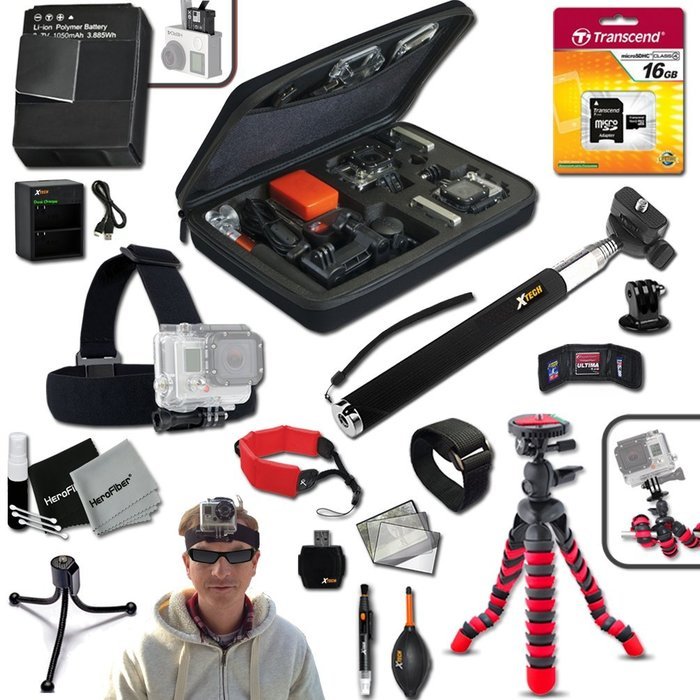 Xtech&reg; IDEAL ACCESSORIES KIT for GoPro HERO4 Hero 4 Includes: Head Strap Mount, 16GB High Speed Memory Card +...